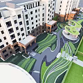 Modern Residential Garden Landscape With Green Lawns Winding Pathways And Curved Designs