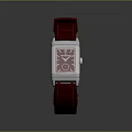 Stylish Red Leather Strap Wristwatch With Square Dial And Digital Screen