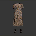 Floral Patterned Midi Dress With Short Sleeves And High Heel Shoes
