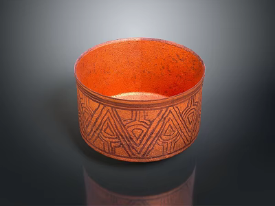 Orange Bowl Shaped Carved Sculpture With Intricate Geometric Patterns On Surface 3d model