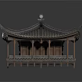 Traditional Chinese Pavilion Featuring Curved Eaves Tiled Roof And Wooden Platform Base