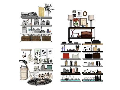Stylish Multi Tiered Shelving Units For Home Storage And Decorative Display Items 3d model