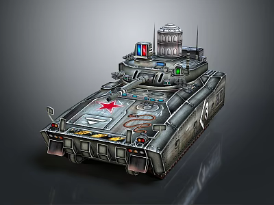 Military Armored Tank With Red Star Emblem Turret And Complex Equipment 3d model