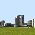 Modern Office Buildings Complex With Green Grass Landscape And Architectural Design 3d model