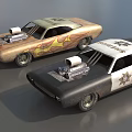 Classic Modified Sheriff Cars With Flame Graphics Hood Supercharger And Colorful Designs