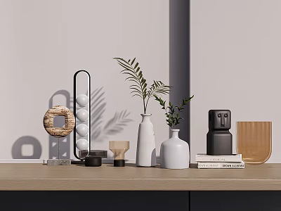 Tabletop Decorative Ornament Set With Vases Green Plants Books And Various Materials 3d model