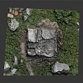 Ancient Stone Structure Model With Grass Base And Surrounding Stones