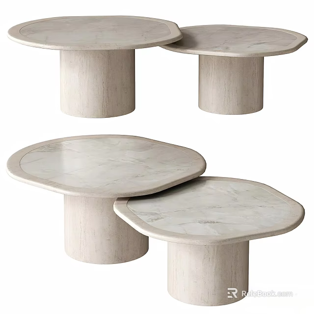 Modern Dining Table Set With Irregular Marble Top And Sturdy Wooden Legs 3d model 