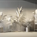 Stylish Bonsai Potted Plants With Green Foliage Metal Stand And Ceramic Planters Against Grey Wall