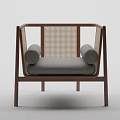 Single Sofa With Wooden Frame Rattan Weave Back And Gray Cushion
