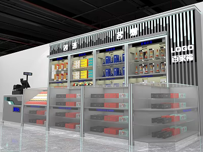 Modern Mall Store Interior With Shelves Products Display And Cashier Counter 3d model