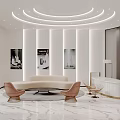 Elegant Modern Beauty Hair Salon With Marble Floor Light Sofa Curved Ceiling And Reception Desk