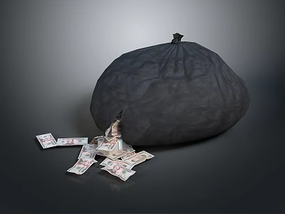 Black Household Money Storage Bag With Scattered Cash Notes On Dark Surface 3d model Black Household Money Storage Bag With Scattered Cash Notes On Dark Surface 3d model