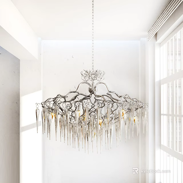 Elegant Branch Shaped Crystal Chandelier With Hanging Pendants In Modern Interior 3d model 