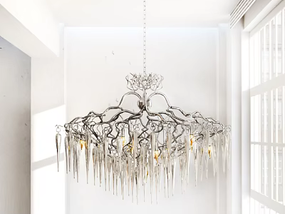 Elegant Branch Shaped Crystal Chandelier With Hanging Pendants In Modern Interior 3d model