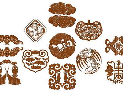 Traditional Decorative Carving Patterns With Animal Floral And Geometric Art Designs 3d model