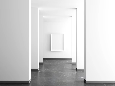 Elevator Hallway With Minimalist Design White Walls Gray Flooring And Wall Frame 3d model