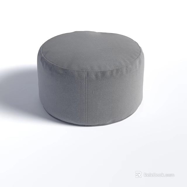 Round Gray Corduroy Pouf With Striped Texture For Living Room Decor 3d model 