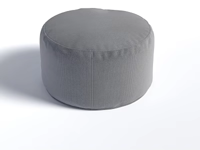 Round Gray Corduroy Pouf With Striped Texture For Living Room Decor 3d model