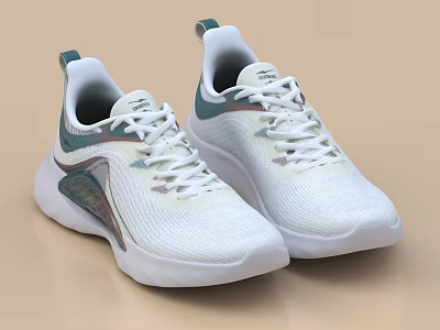 White Sports Shoes With Light Green Accents And Breathable Mesh Upper Design 3d model