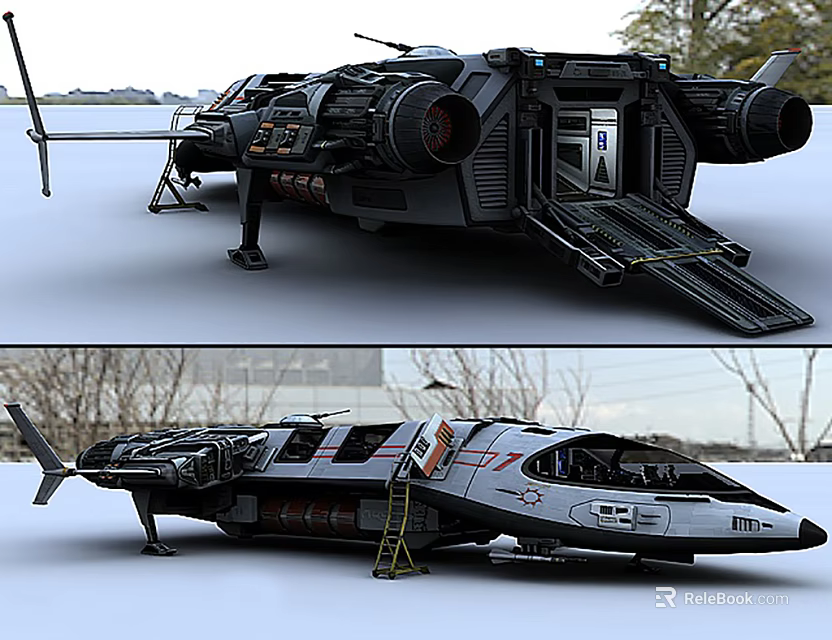 Futuristic Passenger Plane With Large Engines Ramp Door Streamlined Cockpit Ladder In Snowy Background 3d model 