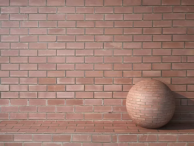Red Brick Wall And Decorative Sphere Component In Modern Setting 3d model