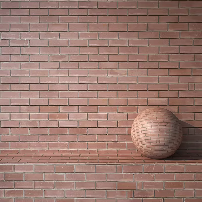 Red Brick Wall And Decorative Sphere Component In Modern Setting 3d model
