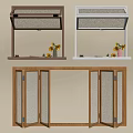Wooden And White Display Cabinets With Sunflowers In Vases And Glass Doors