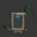 Garden Ornament With Stone Fountain Hanging Lanterns Water Drops And Green Leaves