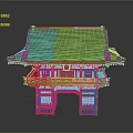Traditional Red Architectural Gate With Brown Curved Roof And Ornate Decorative Elements