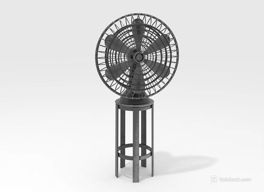 Sturdy Electric Floor Fan With Metal Grill Stand And Black Design For Home Cooling Use 3d model 