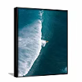 Aerial View Seascape Landscape With Massive Ocean Wave White Foam And Surfer In Yellow Surfing