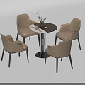 Modern Round Table And Beige Chair Set With Flower Vase Decoration For Dining Room