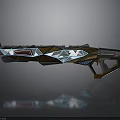 Futuristic Sci Fi Weapon Design With Geometric Patterns Neon Blue Accents And Reflective Surface