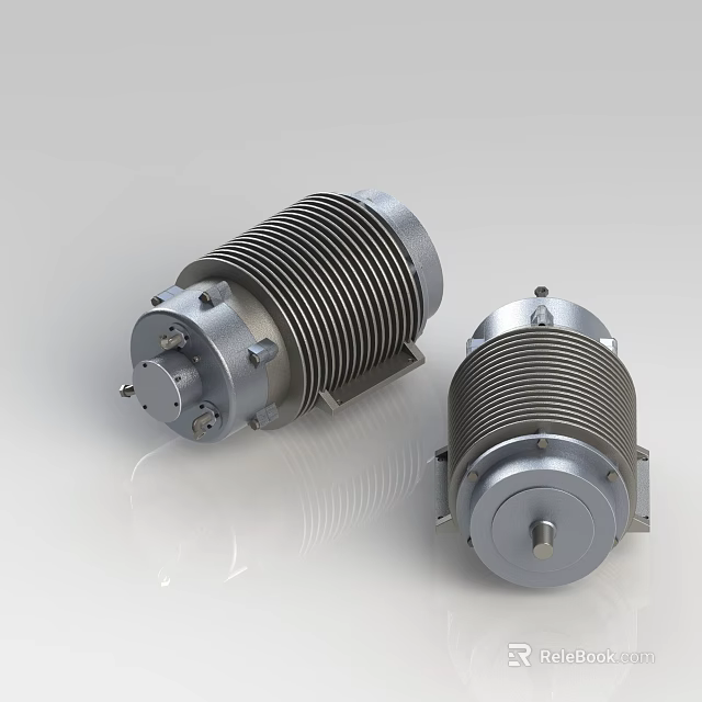 Silver Metallic Mechanical Components With Threaded Cylinders And Mounting Parts 3d model 