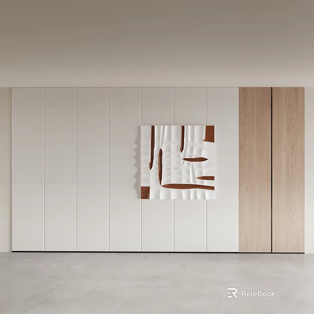 Modern Elegant Sofa Backdrop Wall With White Panel Wooden Accent And Abstract Art 3d model