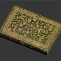 Decorative Household Box With Golden Green Floral Patterns And Intricate Design