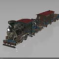 Vintage Steam Train Model With Red Roof And Blue Carriages Detailed Design