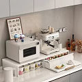 Cozy Kitchen Counter With White Microwave Coffee Machine Small Dolls Photo Frame And Condiments