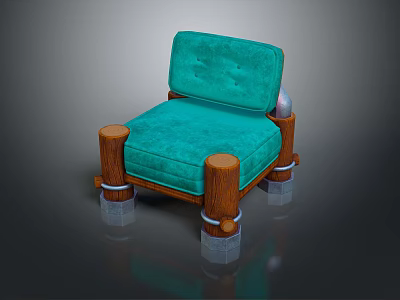 Turquoise Upholstered Chair With Wooden Legs Metal Rings And Unique Design 3d model