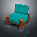 Turquoise Upholstered Chair With Wooden Legs Metal Rings And Unique Design