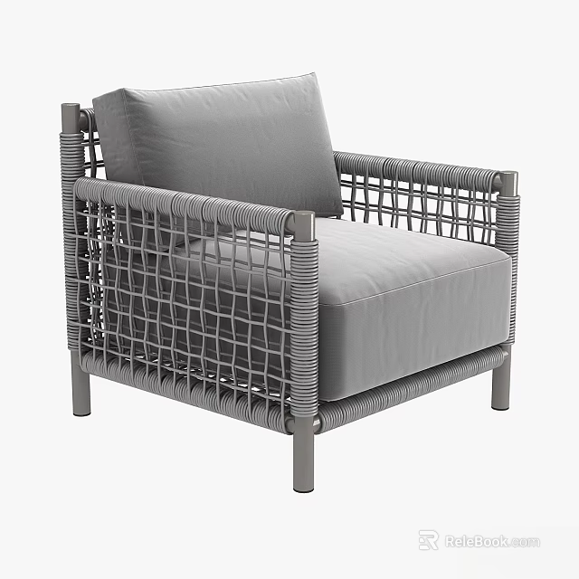 Modern Gray Woven Leisure Chair With Metal Frame And Cushioned Backrest 3d model 