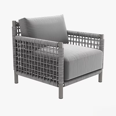 Modern Gray Woven Leisure Chair With Metal Frame And Cushioned Backrest 3d model