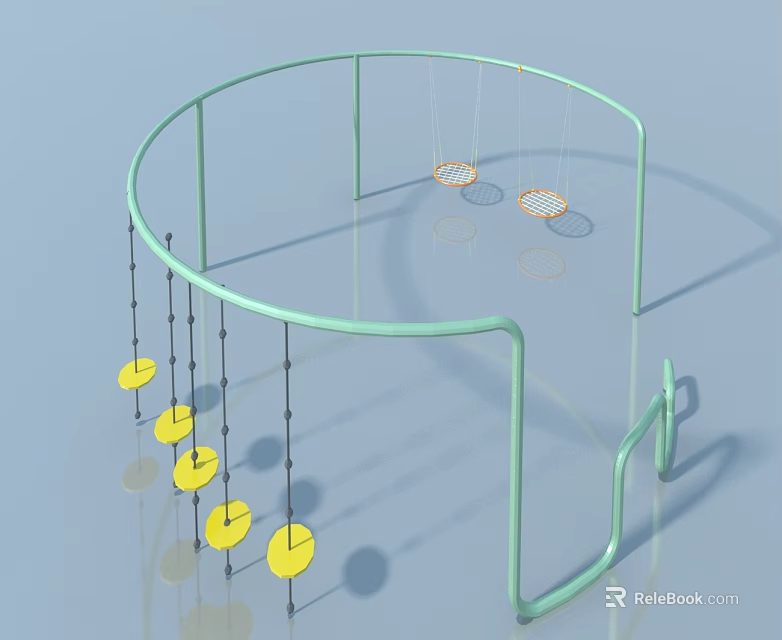 Light Green Swing Door Structure with Swings and Yellow Circular Objects in Playground 3d model 