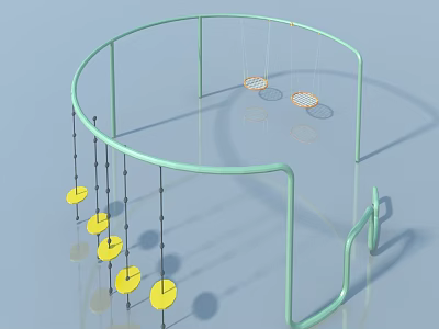 Light Green Swing Door Structure with Swings and Yellow Circular Objects in Playground 3d model
