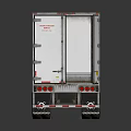 White Cargo Trailer Truck With Long Body Red Blue Stripes Rear Doors And Multiple Wheels