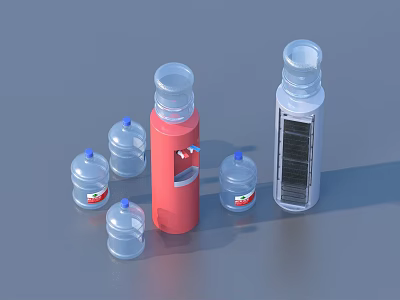 Colorful Plastic Water Bottles With Various Sizes Clear Bodies And Labels 3d model