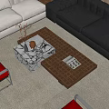 Marble Top And Wooden Lattice Design Coffee Tables With Vase And Magazine