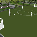Green Football Field with Lush Trees in Residential Area People Playing Football