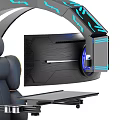 Ergonomic Gaming Chair with Integrated Monitor Blue LED Lights and Yellow Stitching